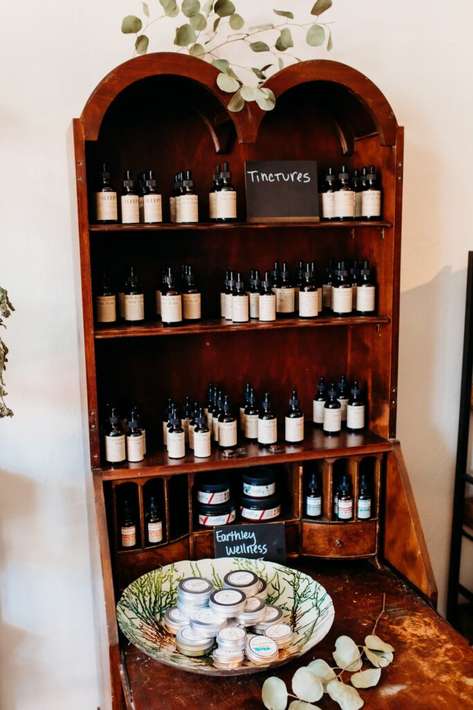 antique cabinet with tinctures